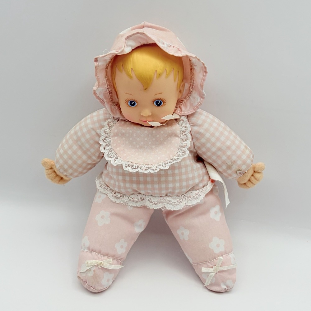Vintage 1996 Avon Blonde Baby Doll Soft Body Blue Eyes Bonnet 11"
